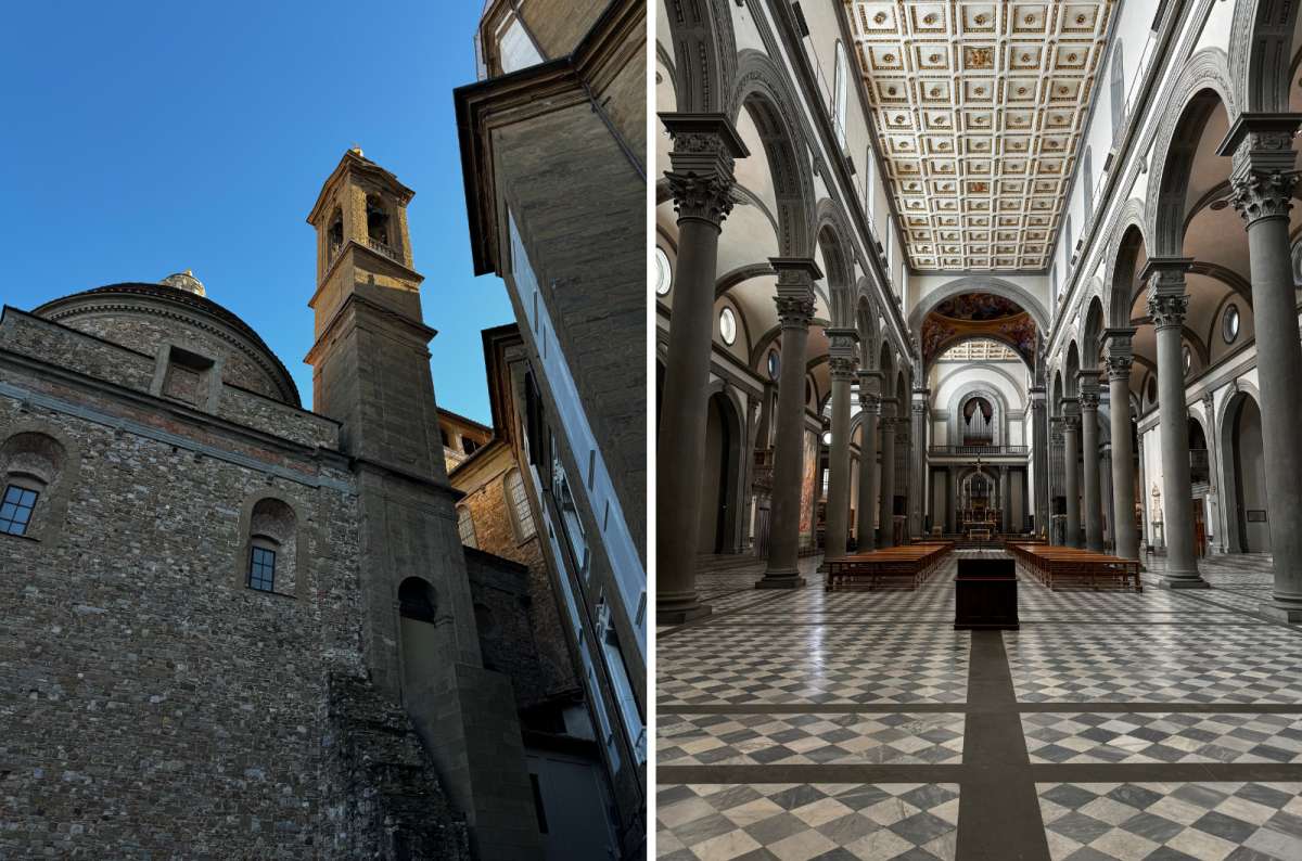 Basilica di San Lorenzo, Florence, Italy, interior with columns and patterned floor, photo by Next Level of Travel