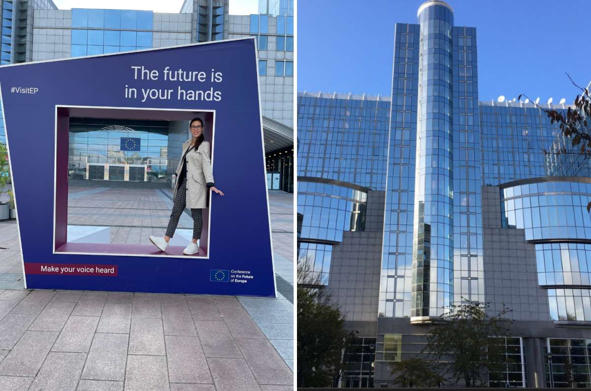 European Parliament visitor center Parlamentarium in Brussels, Belgium, on a sunny spring day