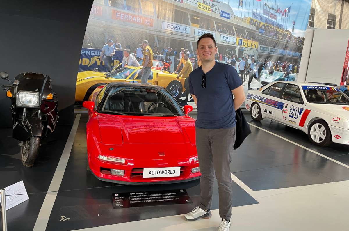 Autoworld Brussels museum in Belgium featuring a red Honda NSX and classic race cars, photo by Next Level of Travel
