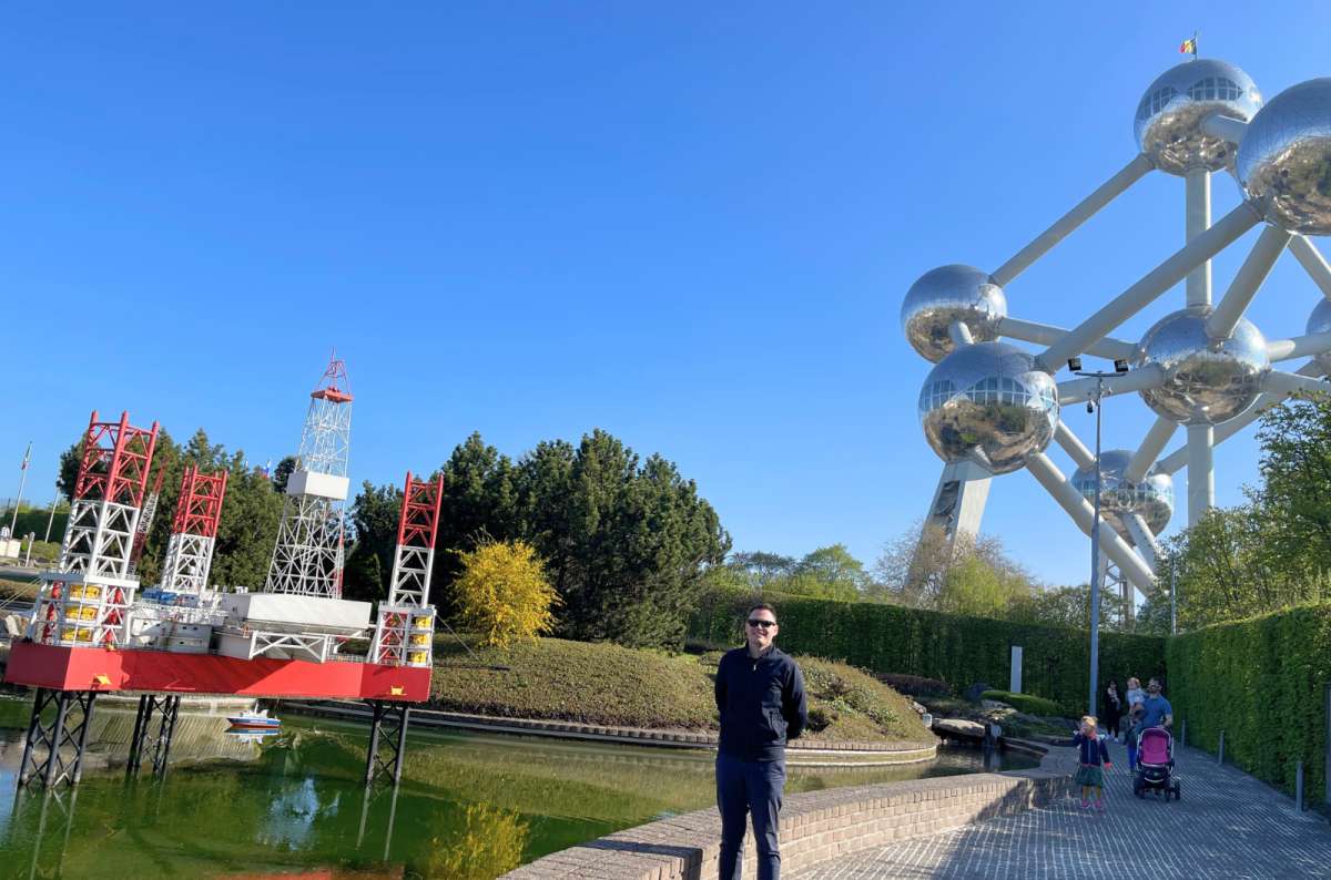 Mini-Europe park with a model oil rig next to the Atomium in Brussels, Belgium, combining playful attractions with iconic landmarks that make the city worth visiting, photo by Next Level of Travel