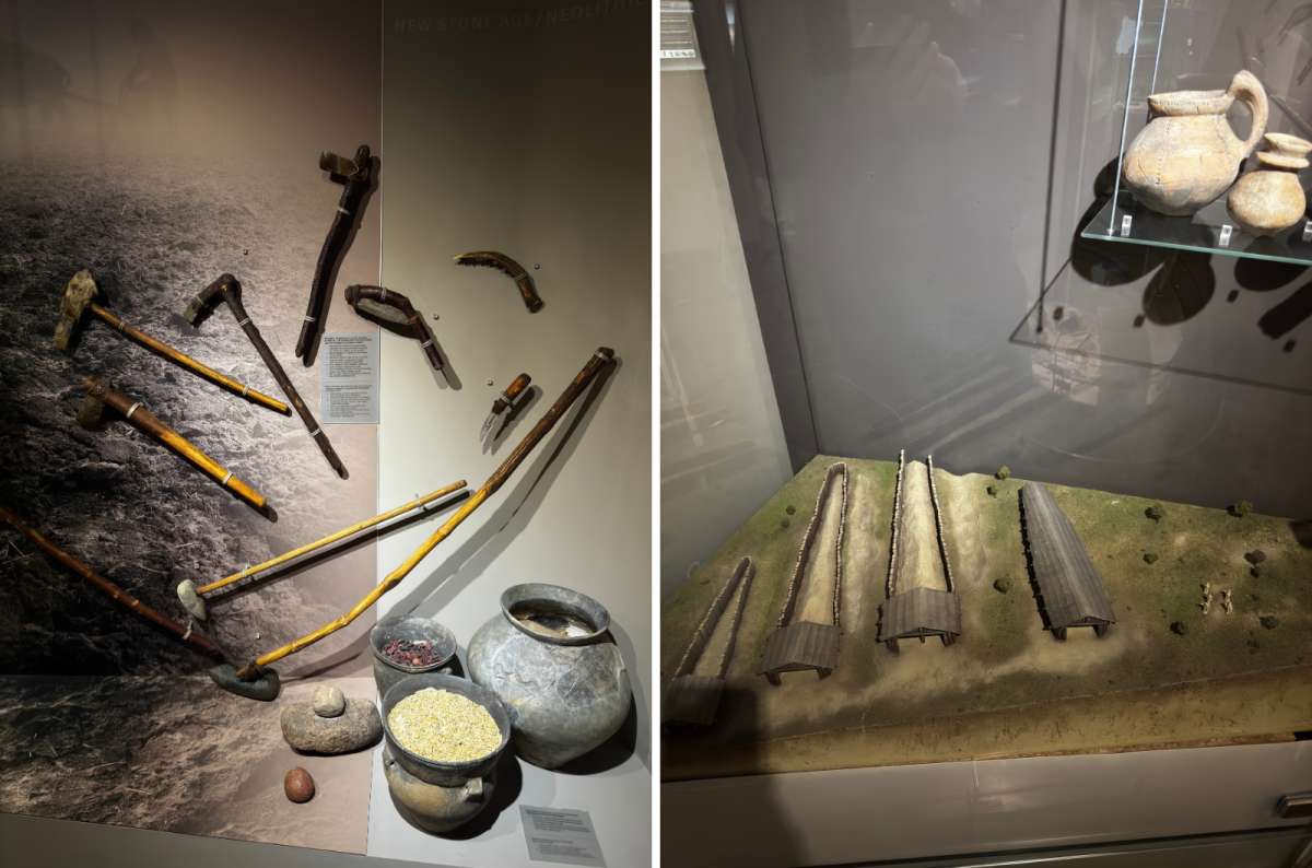 a collage of photos from Archaeology Museum of Lublin depicting old artefacts from the Stone Age, Poland, photo by Next Level of Travel