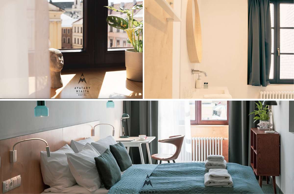 a collage of photos from the Avary Miasta hotel