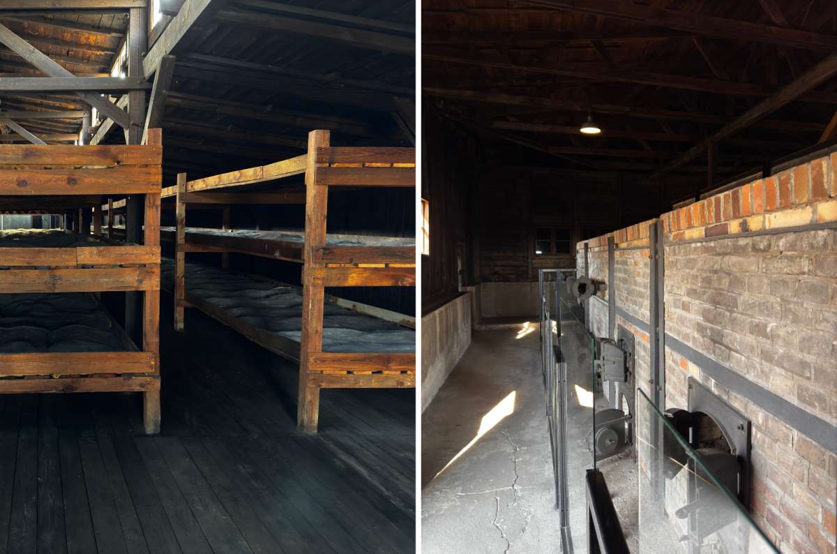 a collage of photos from the inside of the Majdanek concentration camp housing and furnaces, Lublin, Poland, photo by Next Level of Travel