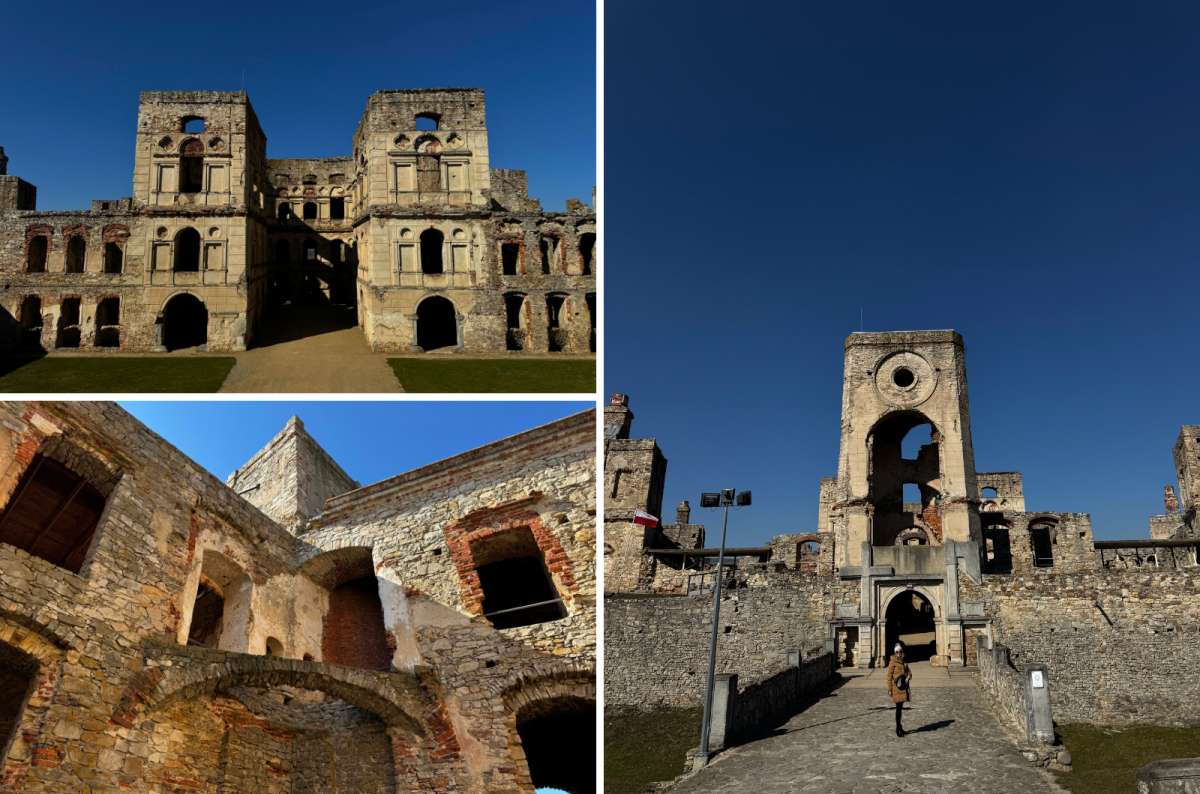A collage of photos from the Krzysztopor castle displaying the beauty lying in the ruins, Poland, photo by Next Level of Travel