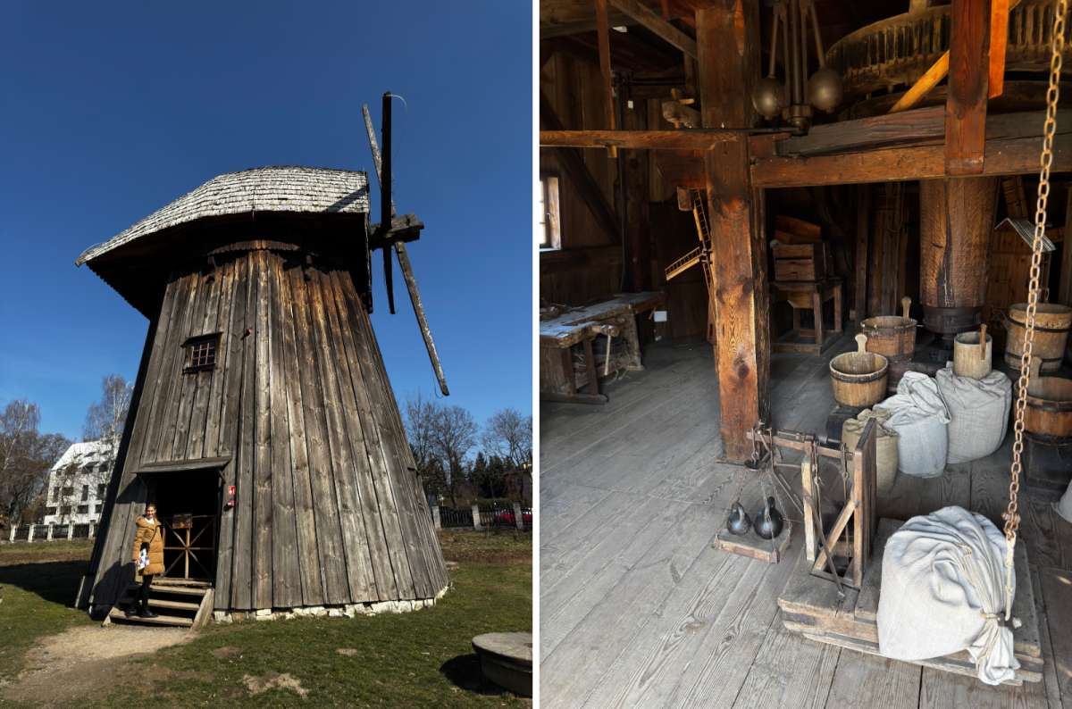 a collage of photos from the open-air Lublin museum displaying the typical way of life in the old days, Poland, photo by Next Level of Travel