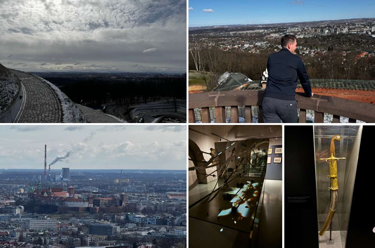 a collage of photos from Mt. Kosciuszko showing the views and the exhibition inside, Krakow, Poland, photo by Next Level of Travel