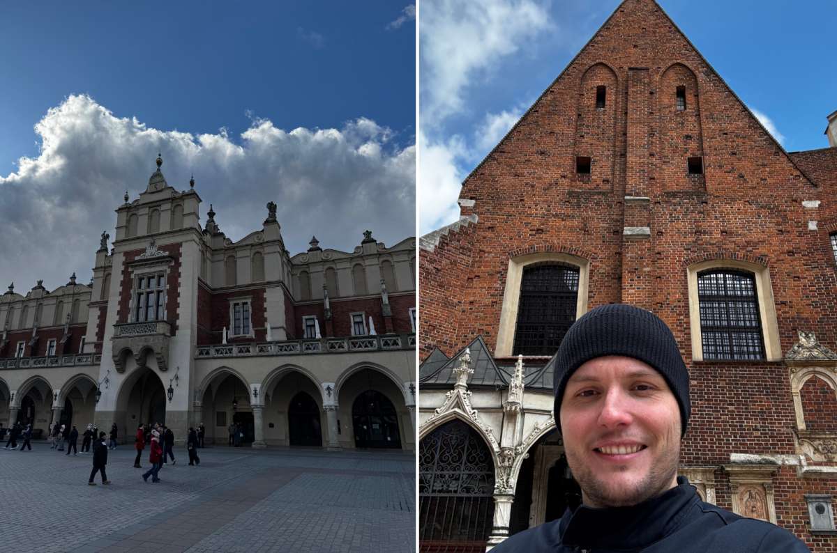 a collage of photos from the Krakow city center displaying the adorable architecture in the city, Krakow, Poland, photo by Next Level of Travel