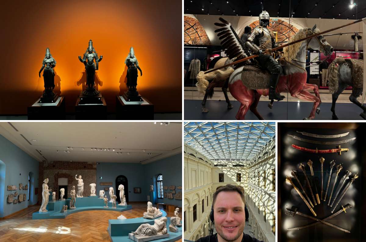 a collage of photos from the Museum of Princes Czartoryski showing all the various exhibitions, Krakow, Poland, photo by Next Level of Travel