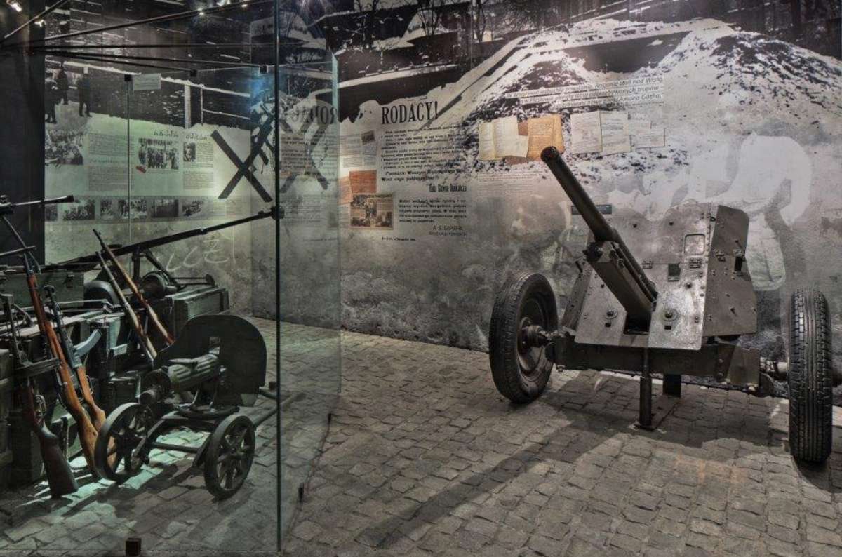 a photo from the inside of Oskar Schindler’s Enamelware Factory Museum showing equipment used during the Second World War, Krakow, Poland