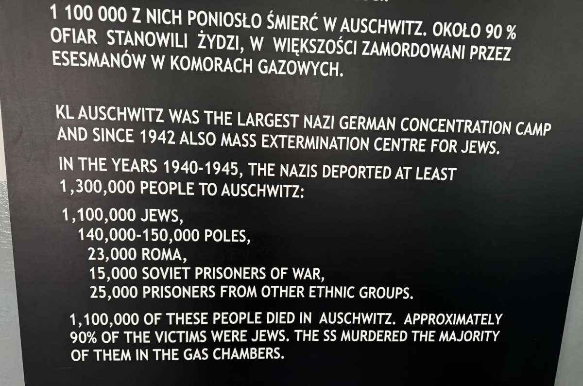 a photo of an information board displaying the number and nationalities of people who died in the camp, Oświęcim, Poland, photo by Next Level of Travel