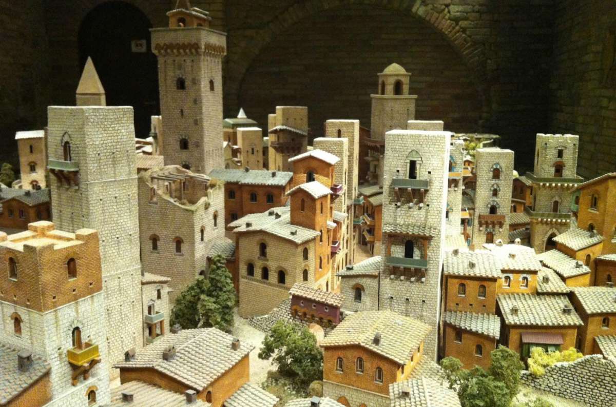 A photo from San Gimignano 1300, showing the miniature sculpture of the city, Italy