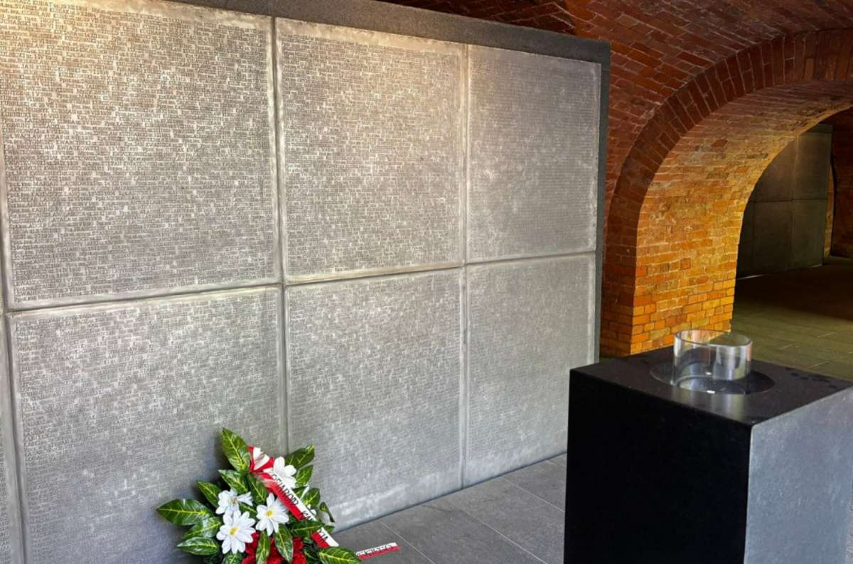 Memorial wall inside the Katyń Museum in Warsaw, Poland