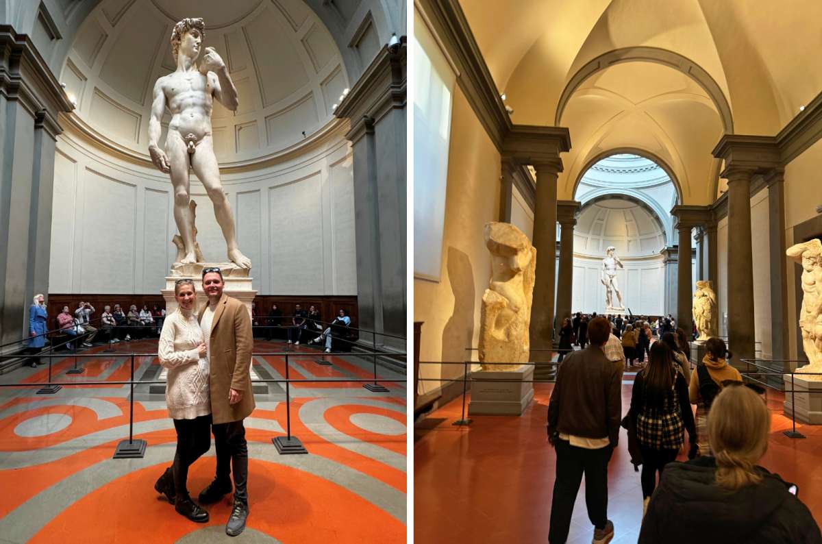 Michelangelo’s David statue and unfinished sculptures inside Galleria dell’Accademia in Florence, photo by Next Level of Travel