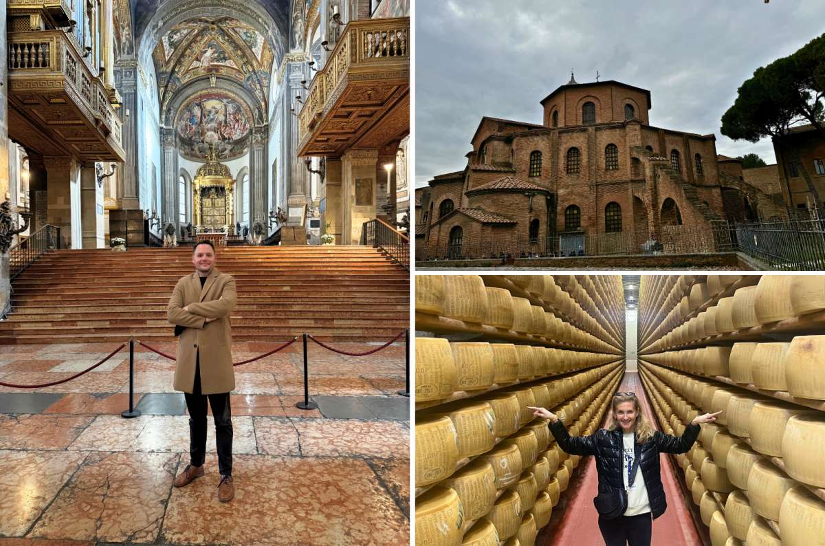 Interior of Parma Cathedral, Basilica of San Vitale in Ravenna, and Parmigiano Reggiano cheese aging room in Emilia-Romagna, Italy, photo by Next Level of Travel
