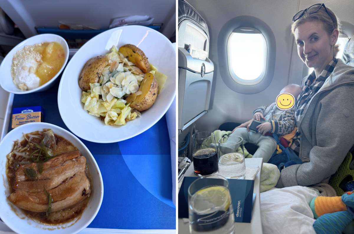 Discover Airlines Business Class lunch served on Airbus A320 flight, photo by Next Level of Travel