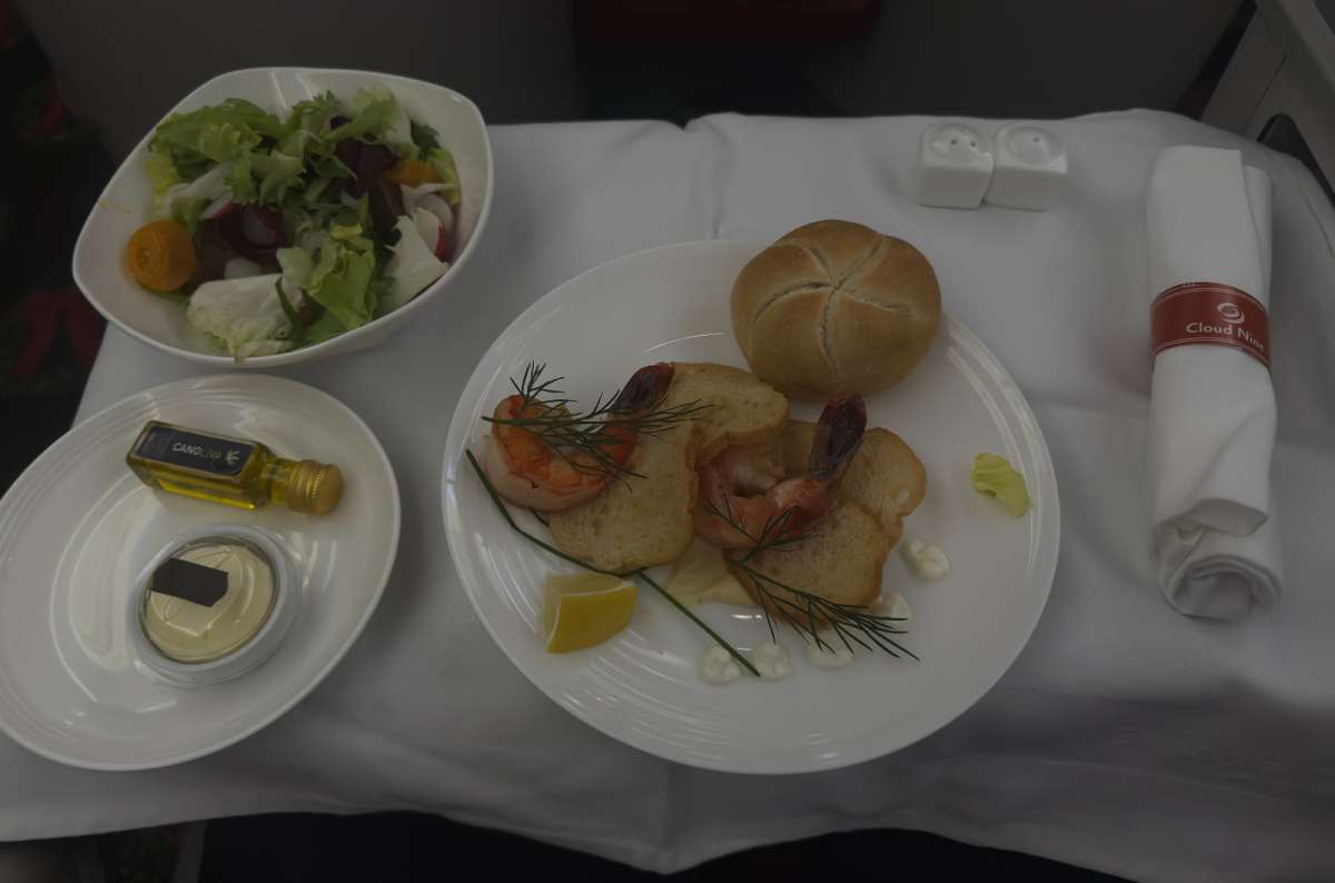 a photo of the first course on the Ethiopian Airlines flight, photo by Next Level of Travel