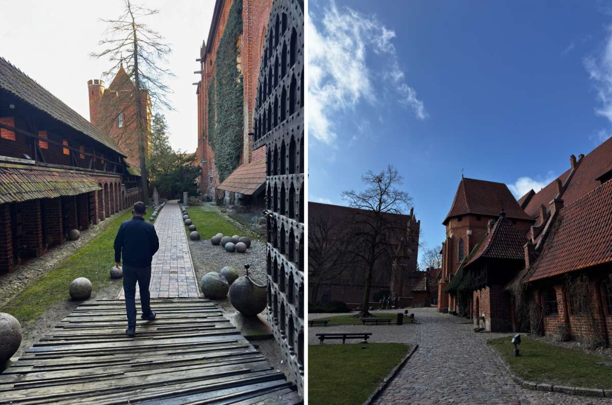 Traveler walking through the inner courtyards of Malbork Castle in Malbork, Poland, the largest castle in the world built by the Teutonic Order, photo by Next Level of Travel