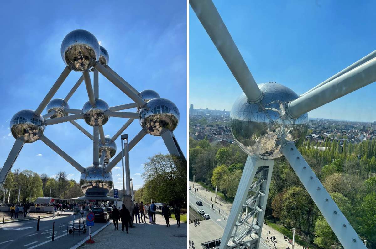The Atomium with its interconnected metallic spheres against a blue sky, Brussels, Belgium, photo by Next Level of Travel