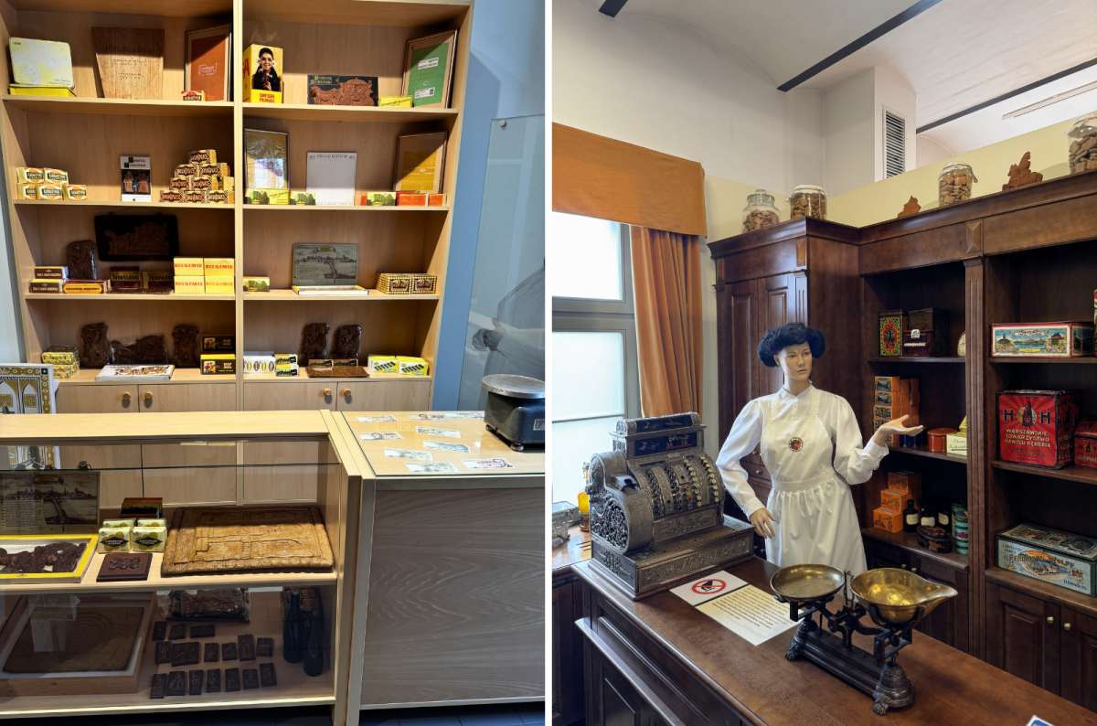 Historic gingerbread shop display and cashier counter inside the Toruń Gingerbread Museum on Strumykowa Street in Toruń, Poland, photo by Next Level of Travel