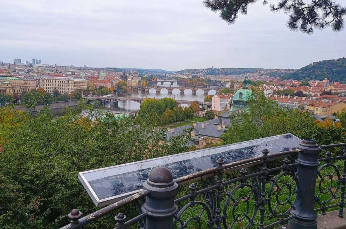 View of the Vltava River and bridges from Letná Park in Prague, Czech Republic