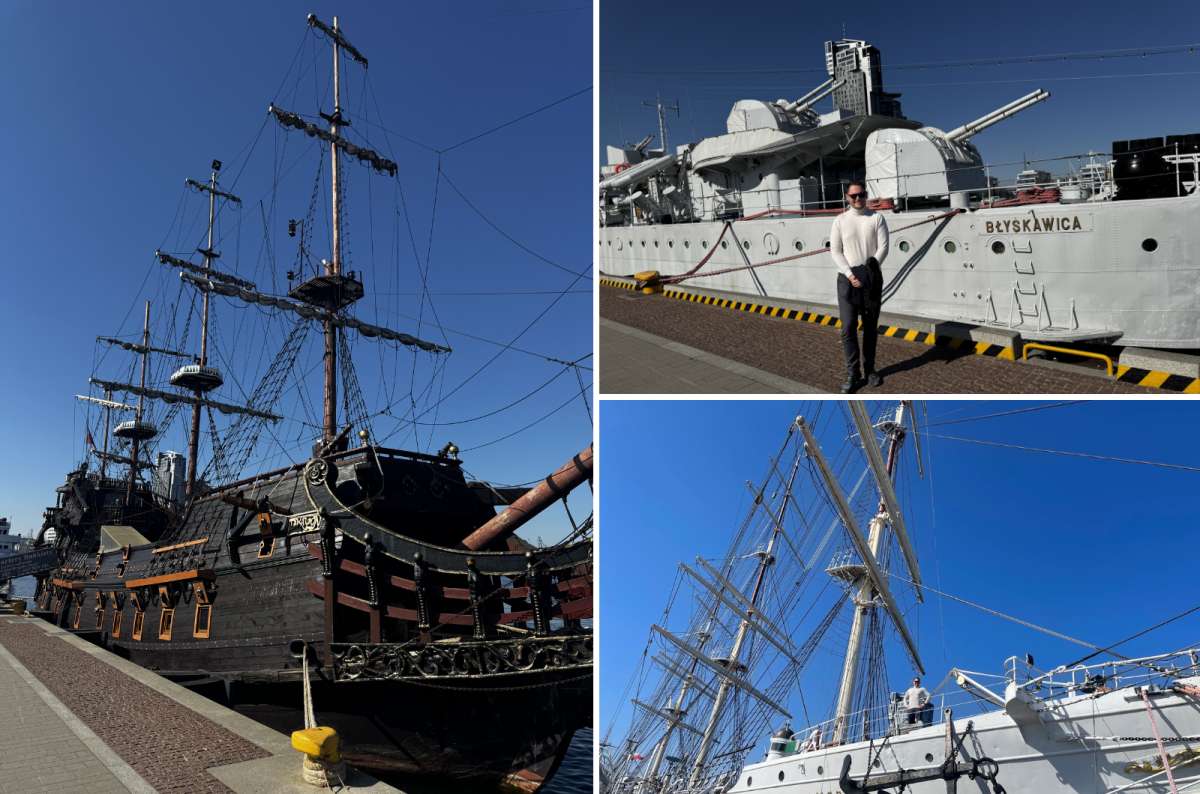 Historic ships ORP Błyskawica and Dar Pomorza docked at Pomeranian Quay in Gdynia, Poland, photo by Next Level of Travel