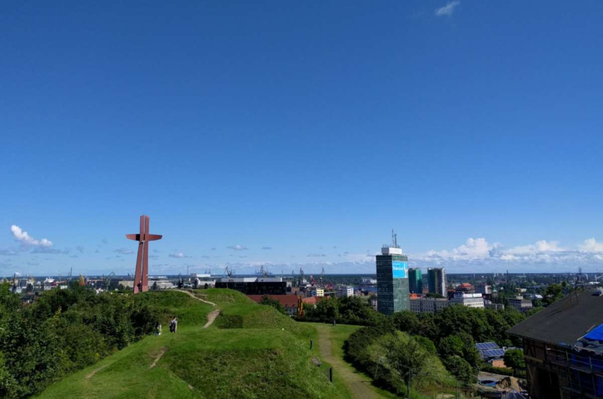 View from Góra Gradowa in Gdansk, Poland, with the Millennium Cross and panoramic city skyline