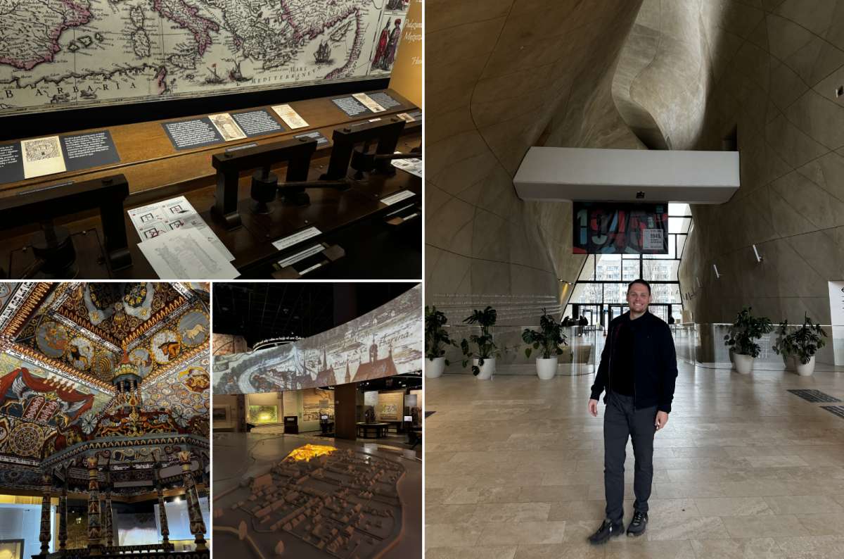 a collage of photos from the POLIN Museum of the History of Polish Jews showing the unique and historic exhibitions, Warsaw, Poland, photo by Next Level of Travel