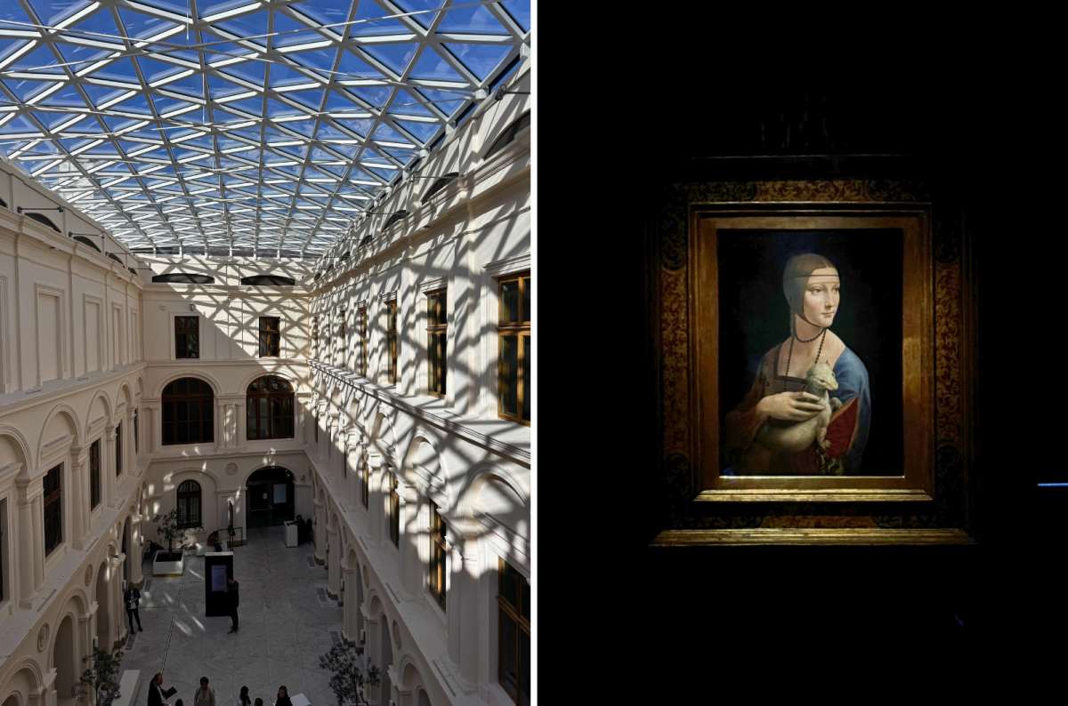 Interior courtyard and Lady with an Ermine painting at the Museum of Princes Czartoryski, Krakow, Poland, photo by Next Level of Travel