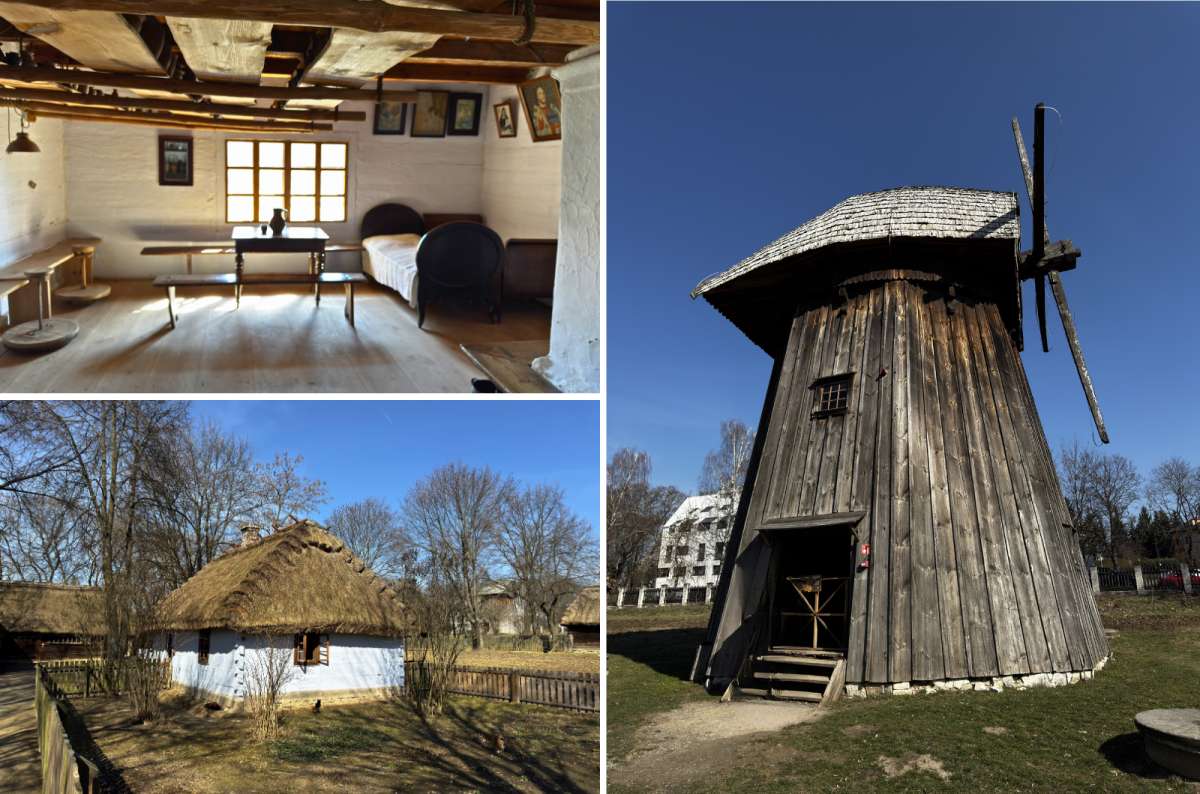 Traditional wooden houses and windmill at Lublin Outdoor Village Museum, Lublin, Poland, photo by Next Level of Travel