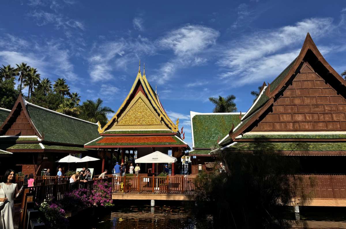 Thai-style buildings and entrance area at Loro Parque, Puerto de la Cruz, Tenerife, Spain, photo by Next Level of Travel