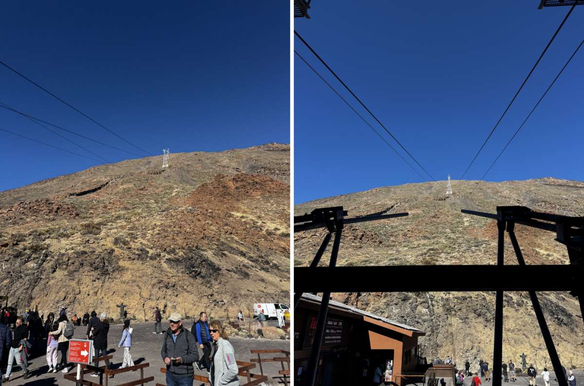 a collage of photos from under the cable cars on Mt. Teide, Canary Islands, photo by Next Level of Travel