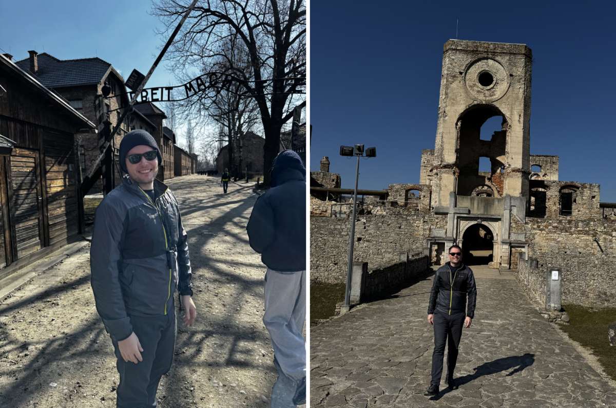 a collage of photos from Auschwitz and Krzyztopor Castle, Poland, photo by Next Level of Travel