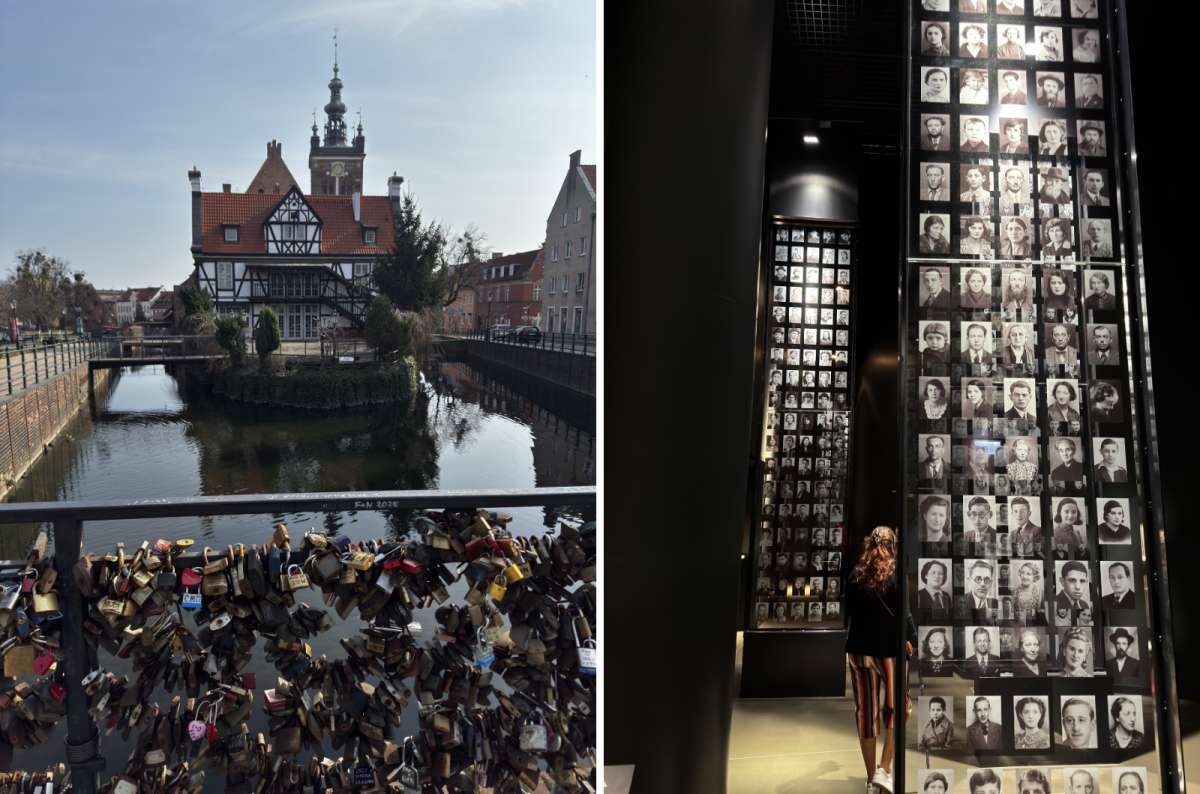 photos from Gdansk showing the Bridge of Love and the inside of the Museum of World War II, Poland, photo by Next Level of Travel