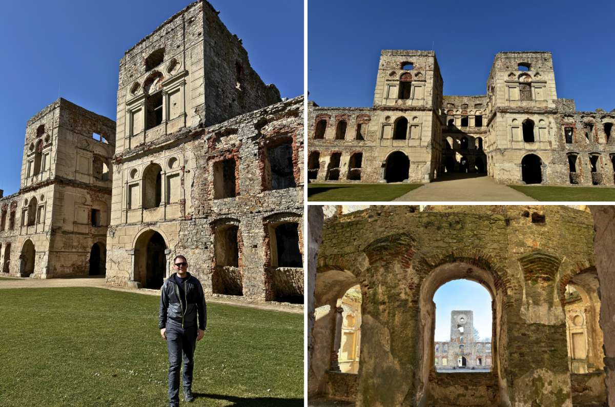 Ruins of Krzyżtopór Castle with arches, stone walls, and courtyard, Poland, photo by Next Level of Travel