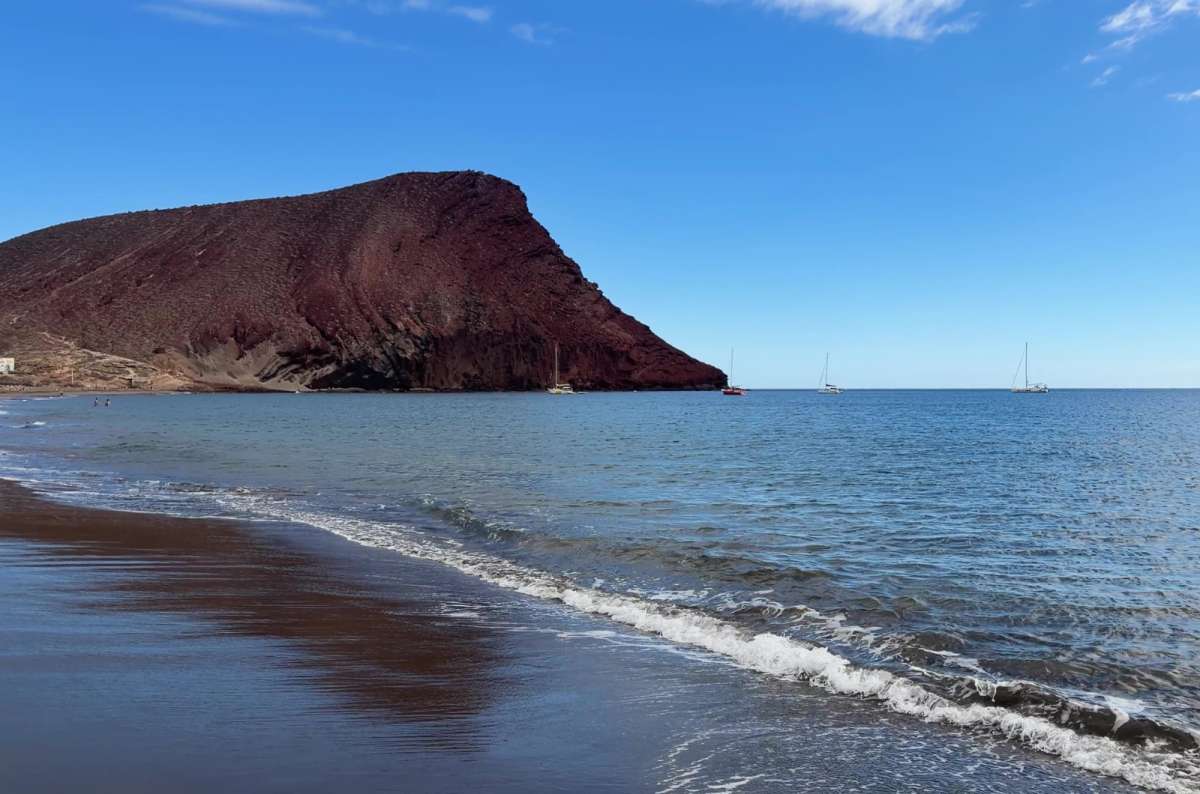 Montaña Roja and Playa de la Tejita beach in El Médano, Tenerife, Spain