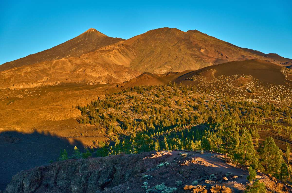 Pico Viejo crater and Mount Teide landscape in Teide National Park, Tenerife, Spain