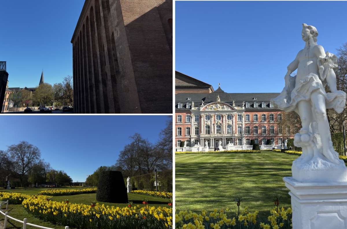 a collage of photos from Aula Palatina showing the beauty of the complex, Trier, Germany, photo by Next Level of Travel