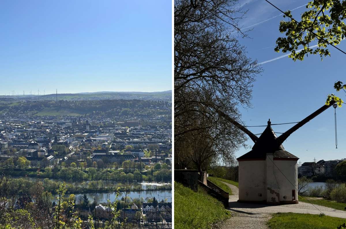 a collage of photos from the River walk and the viewpoint overlooking the city, Trier, Germany, photo by Next Level of Travel