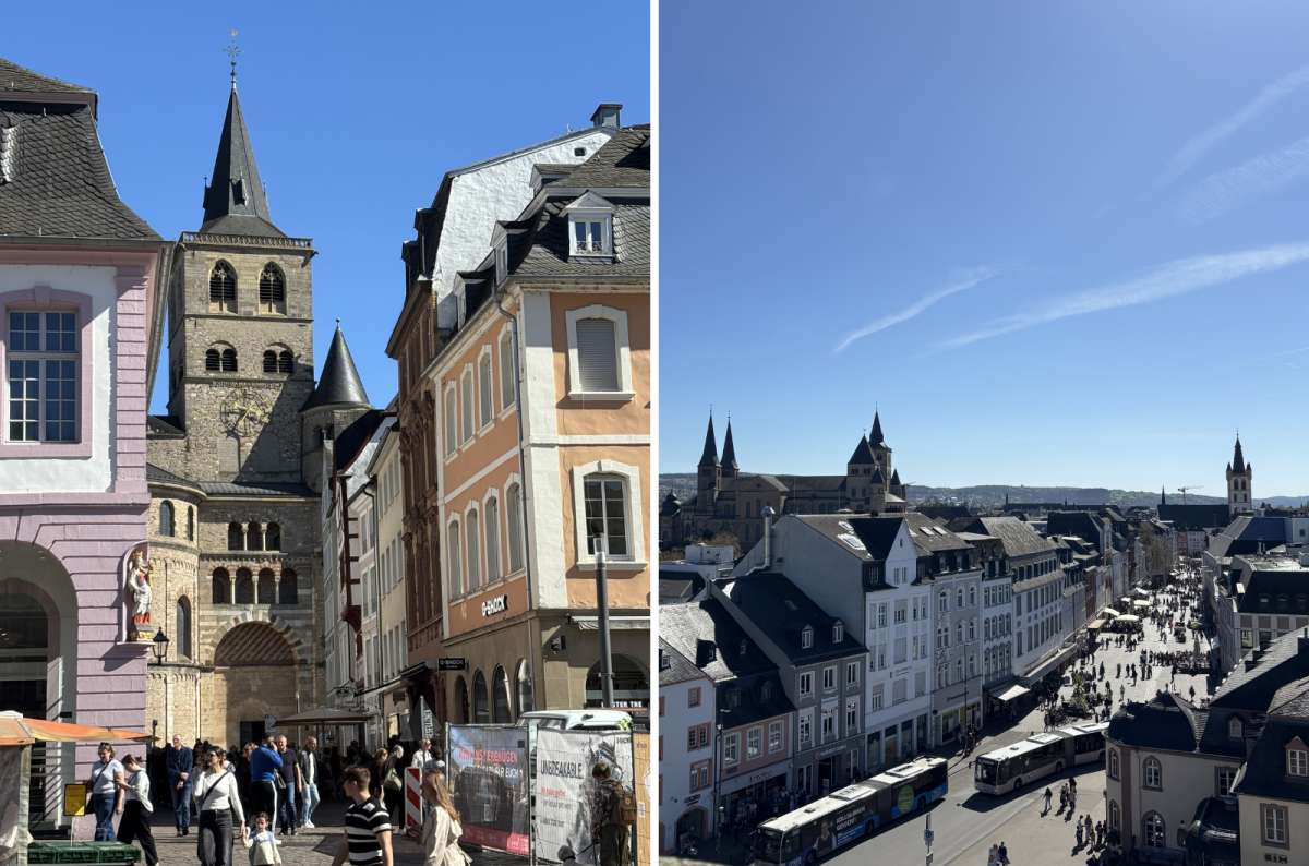 a collage of photos showing the compact and walkable Trier city center, Germany, photo by Next Level of Travel