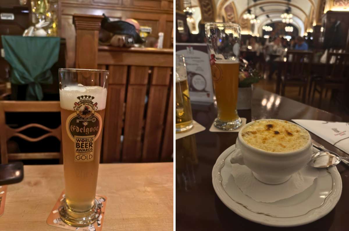 Beer and baked soup at Gosenschenke Ohne Bedenken restaurant in Leipzig, Germany, photo by Next Level of Travel