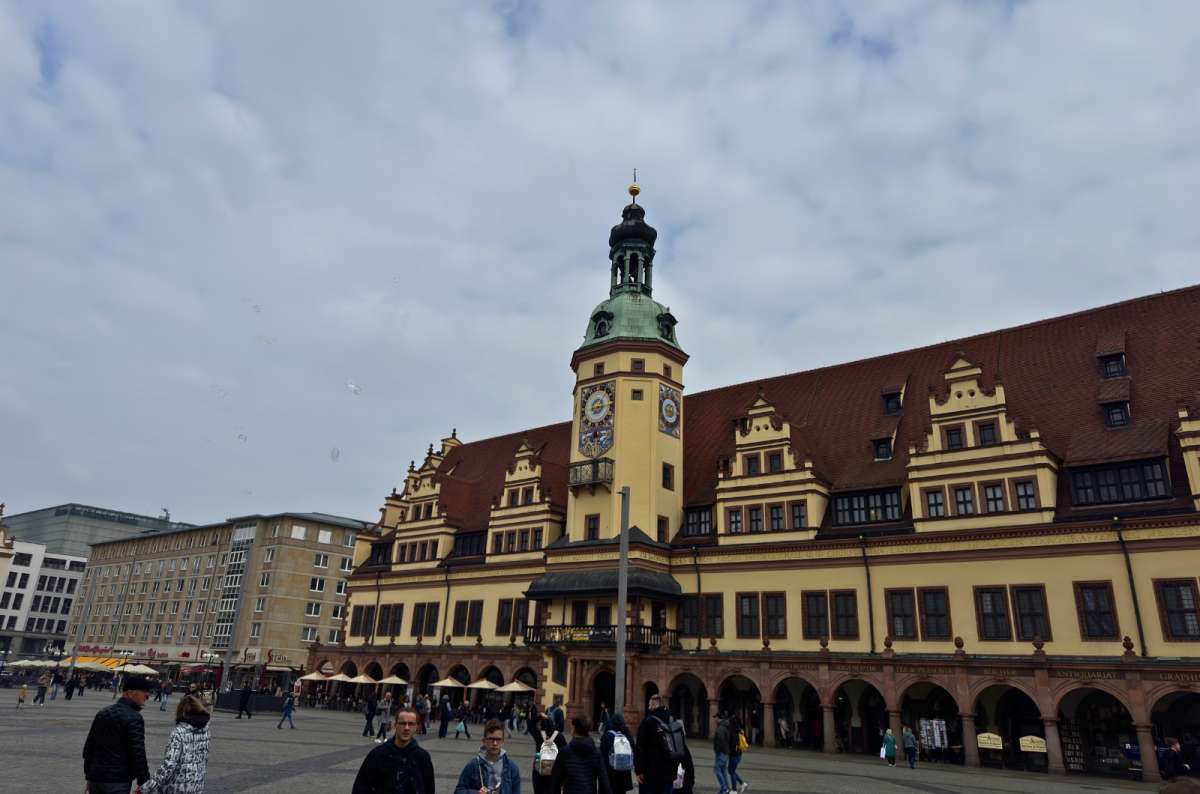 Exterior of the Altes Rathaus historic town hall in Leipzig, Germany, on a cloudy day, photo by Next Level of Travel
