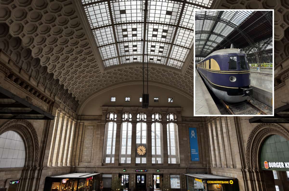 Historic Leipzig Hauptbahnhof train station hall with vintage train display in Leipzig, Germany, photo by Next Level of Travel