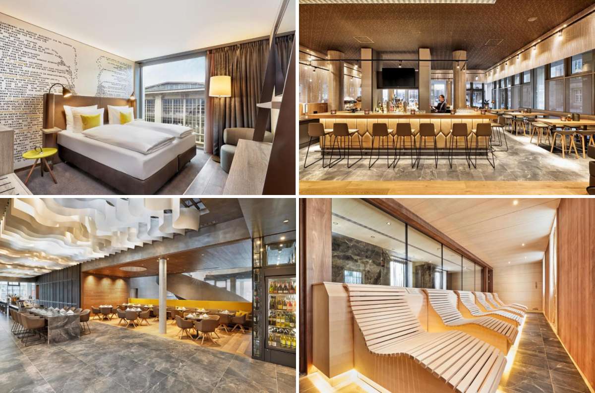 Modern room, restaurant, bar, and wellness area at Hyperion Hotel Leipzig in Leipzig, Germany