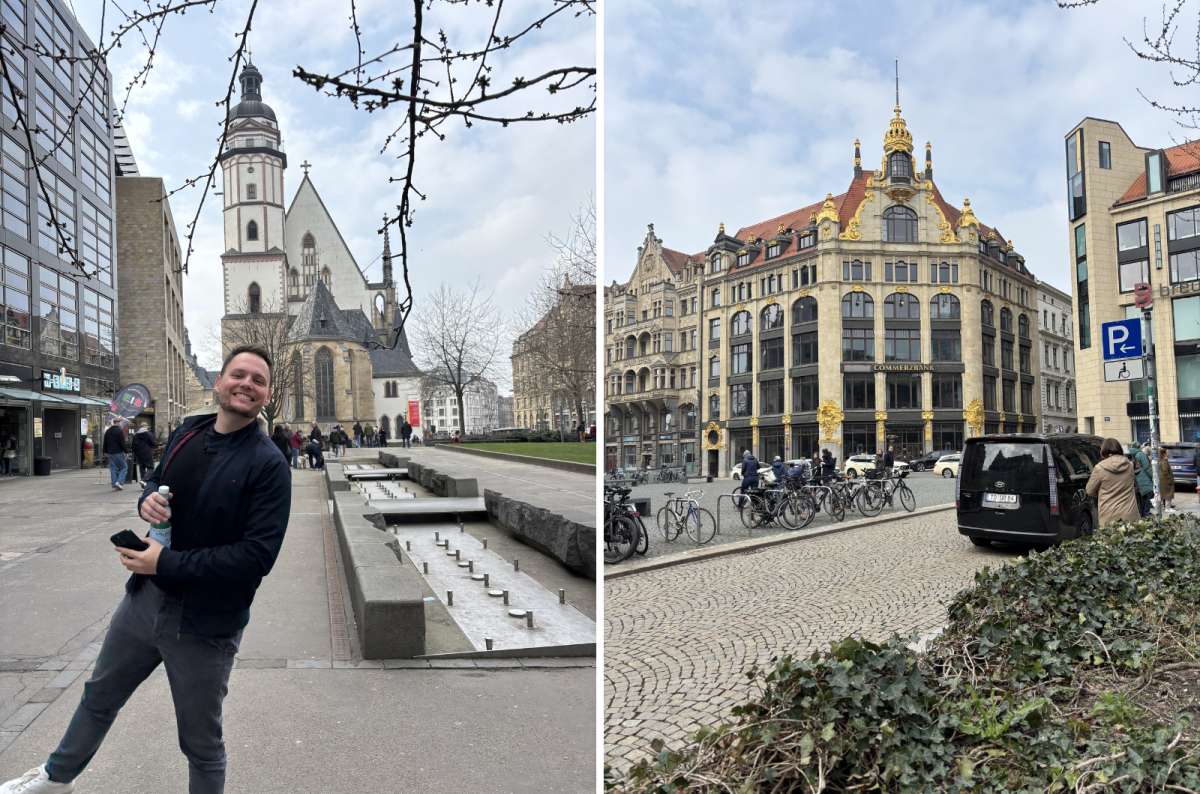 View of Thomaskirche and historic buildings in Leipzig city center, Germany, photo by Next Level of Travel