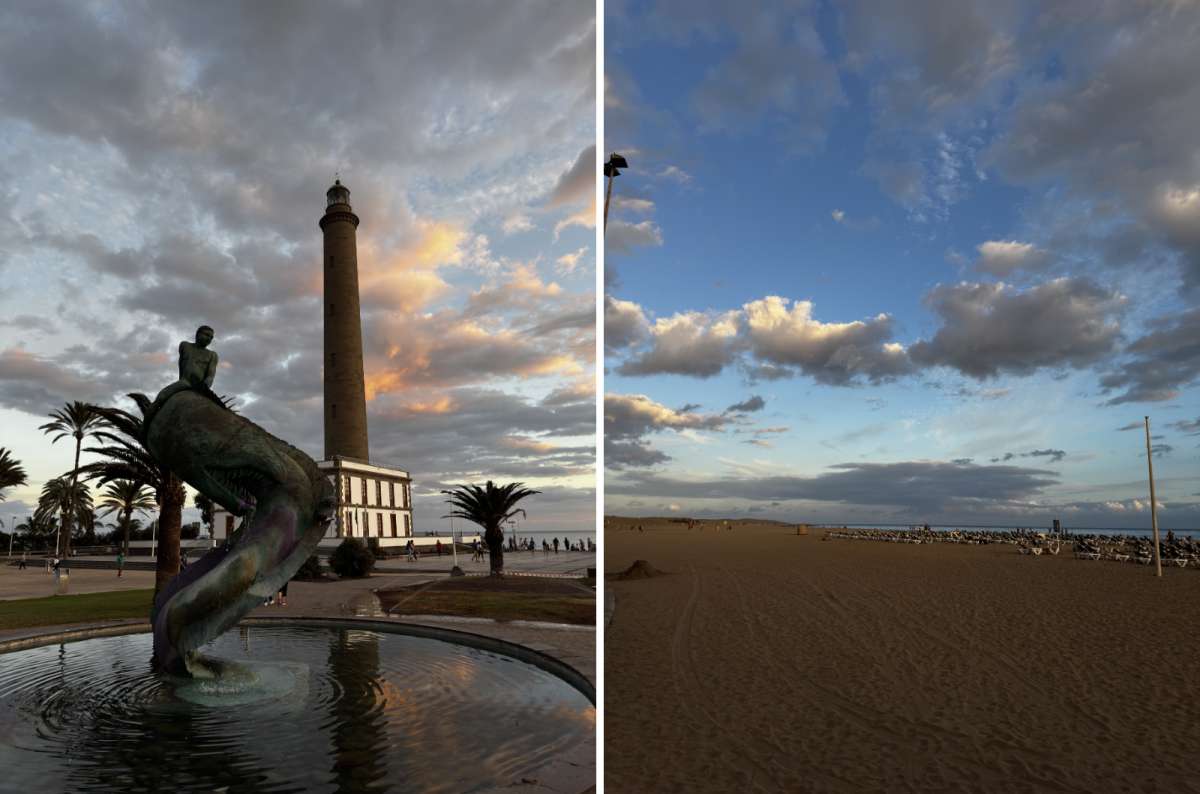 a collage of photos from the Maspalomas beach, one of the beaches in this guide, Canary Islands, photo by Next Level of Travel