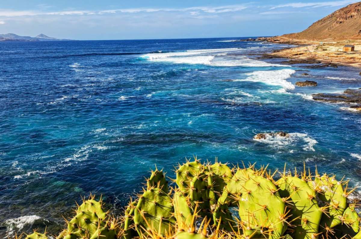 a photo of Playa del Confital showing the waves crashing against the cliffs, Canary Islands