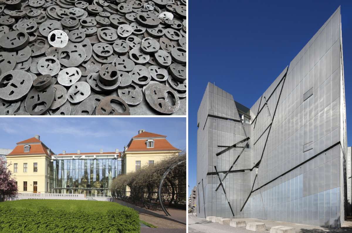 a collage of photos from the Jewish Museum in Berlin, Germany 