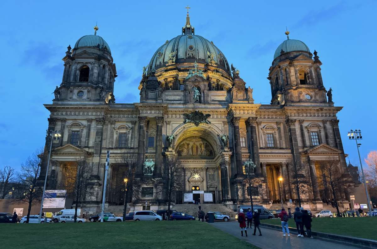 a photo of the Berlin Cathedral from the outside, showing its unique architecture, Germany, photo by Next Level of Travel