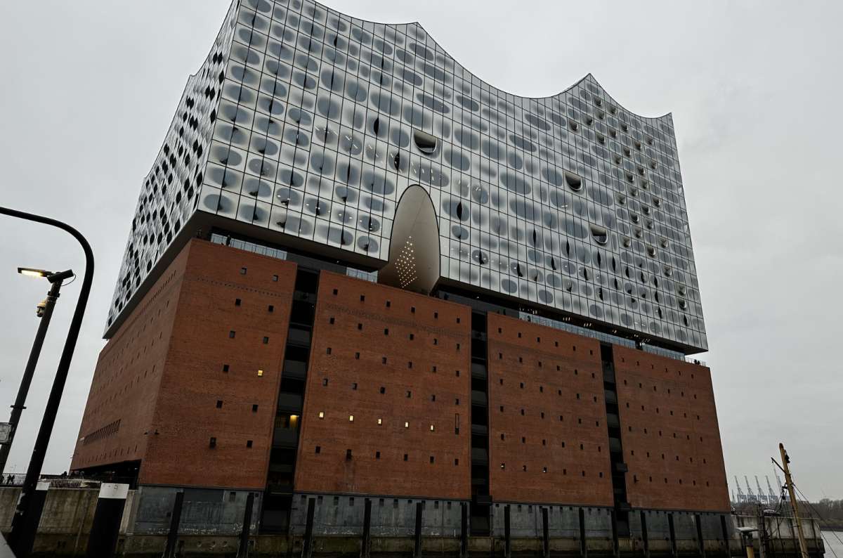 a photo of the outside of the Elbphilharmonie building, showing its unique architectural style, Hamburg, Germany, photo by Next Level of Travel