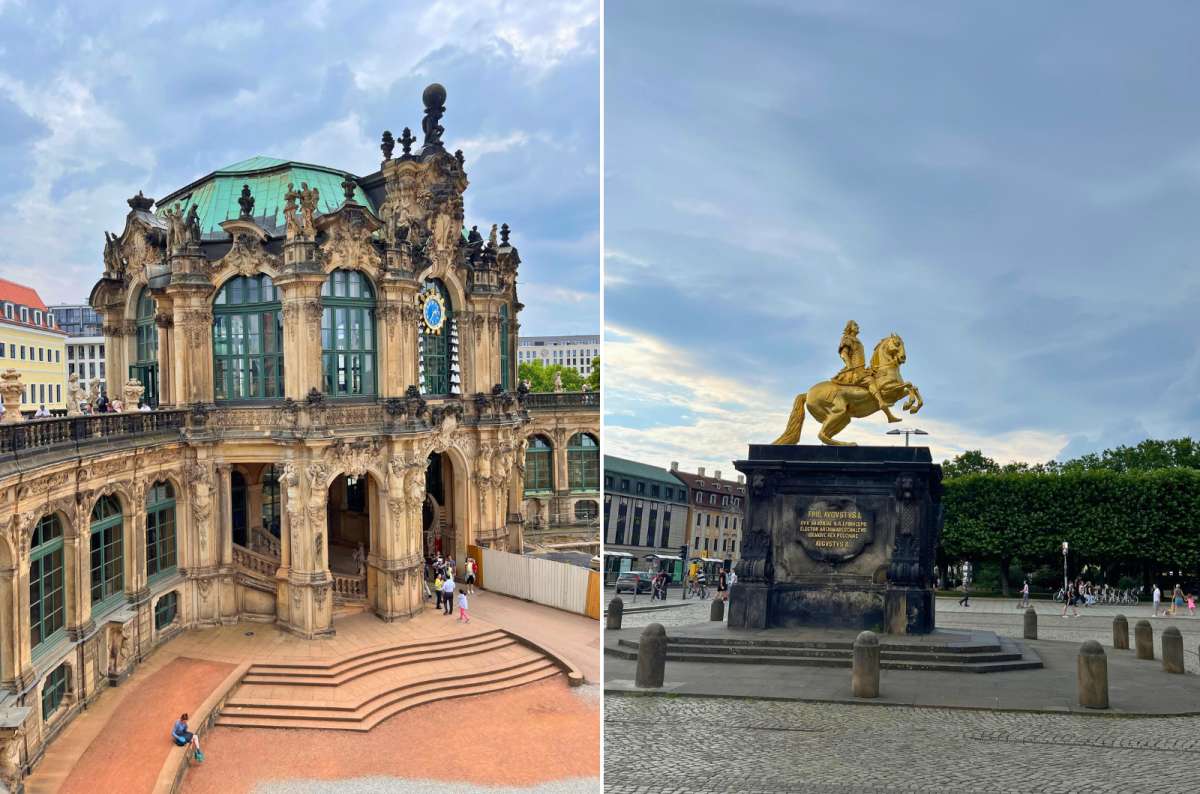 Alt View of the Zwinger Palace courtyard and the Golden Rider statue in Dresden, Germany, photo by Next Level of Travel